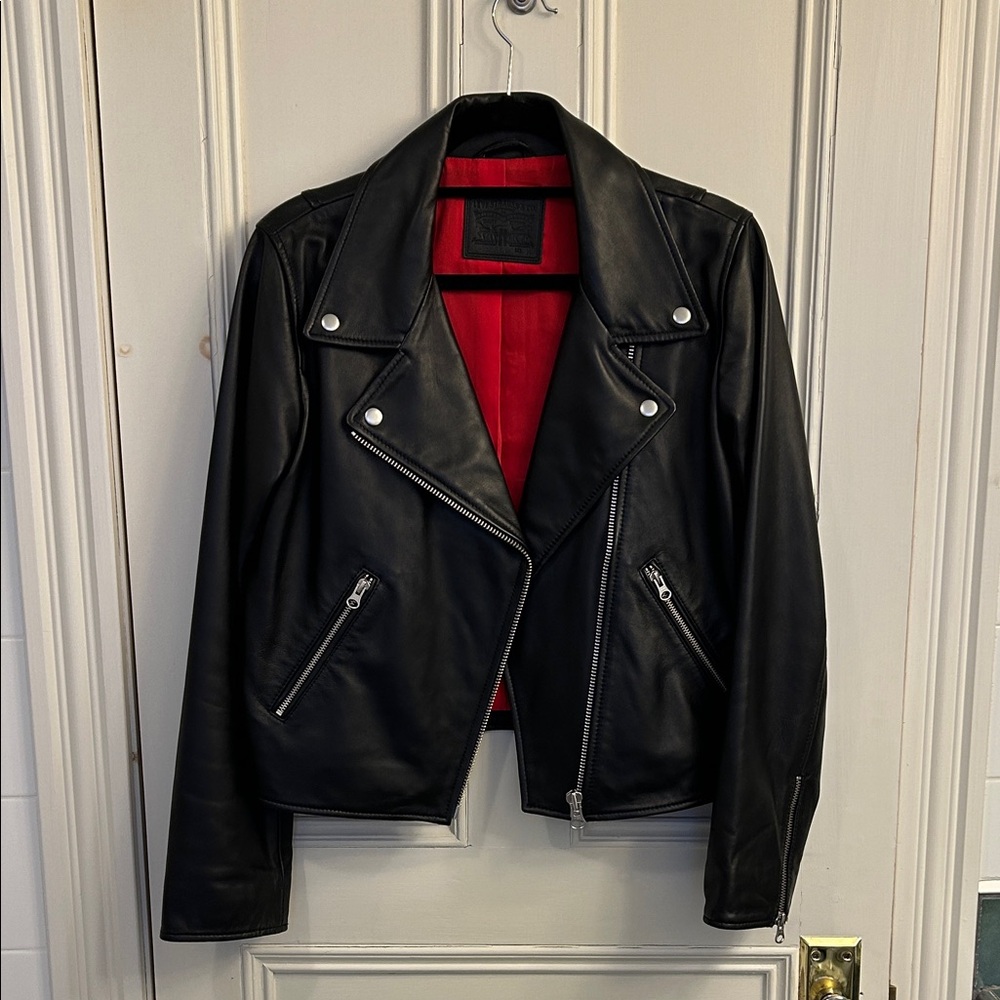 Vintage Levis Modo Black Sheep Leather Jacket with Red Lining